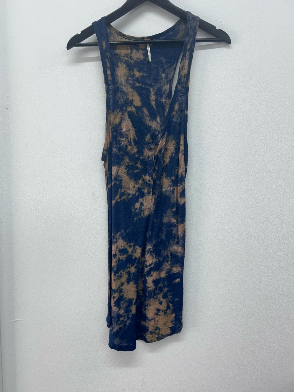 Free People Navy and Tan Tie-Dye Sleeveless Midi Dress Size M